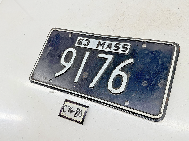 Orig. Paint 1963 9176 Massachusetts License Plate Sign MA 9176 C76-80