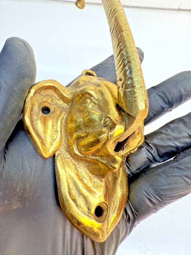 VINTAGE ANTIQUE BRASS ELEPHANT LONG TRUNK DOOR KNOCKER 7" B68-17