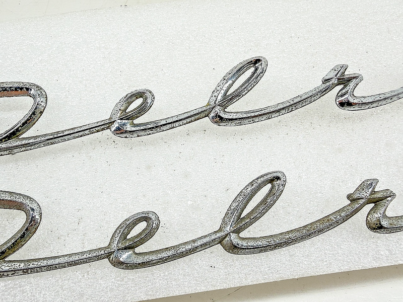 Vintage RARE OEM 1958 CHEVROLET DELRAY SCRIPT EMBLEM PAIR E10-22