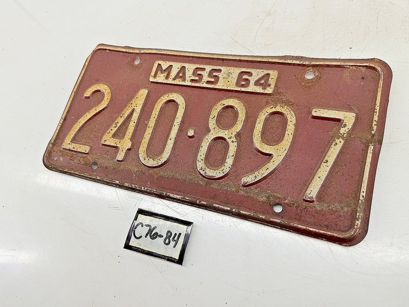 Vintage 1964 240897 Massachusetts License Plate Sign MA 240-897 C76-84