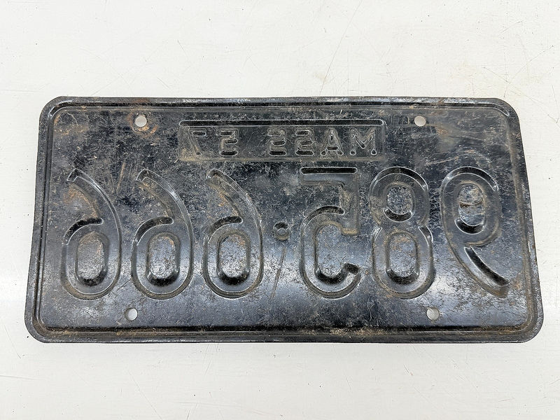 Vintage 1957 985666 Massachusetts License Plate Sign MA 666 C76-67
