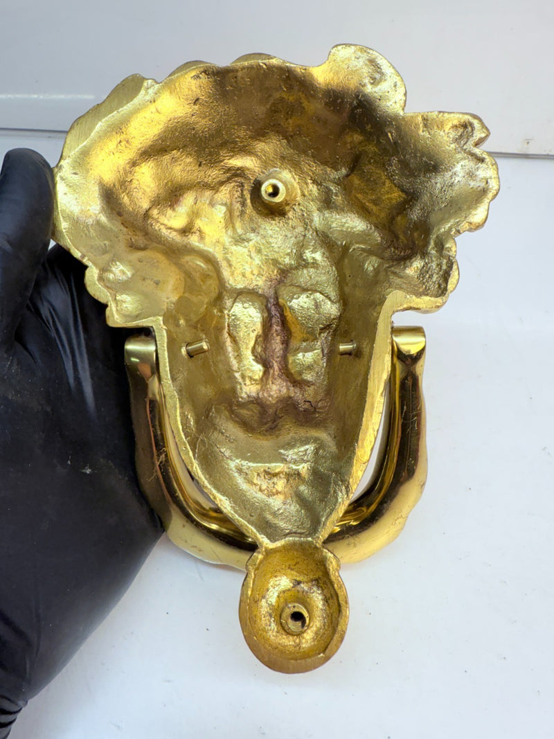 VINTAGE ANTIQUE BRASS LADY GODESS FIGURE SALVAGED DOOR KNOCKER 7" B68-20