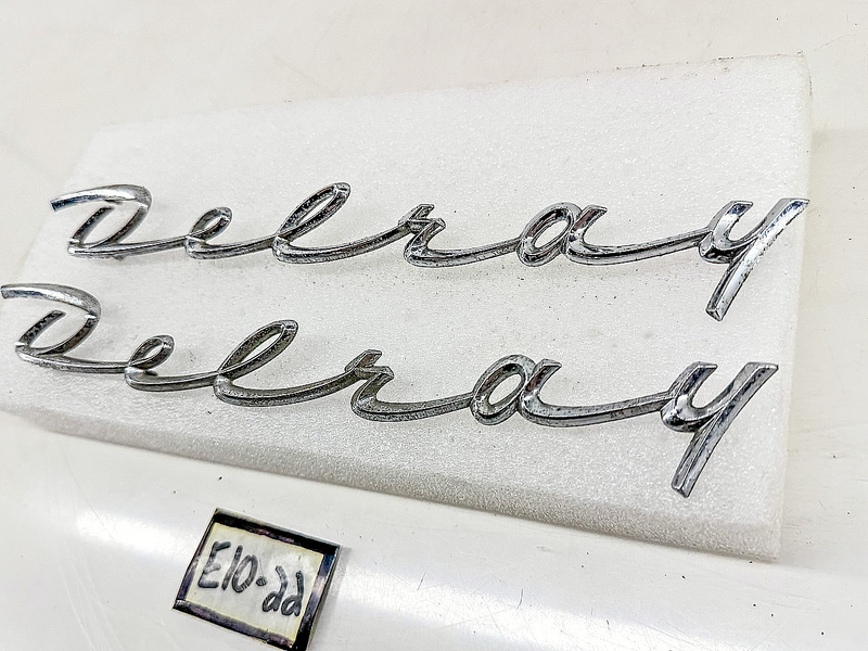 Vintage RARE OEM 1958 CHEVROLET DELRAY SCRIPT EMBLEM PAIR E10-22