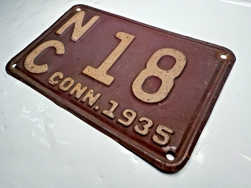Original 1935 Connecticut License Plate NC 18 YOM DMV Ford Chevy Dodge