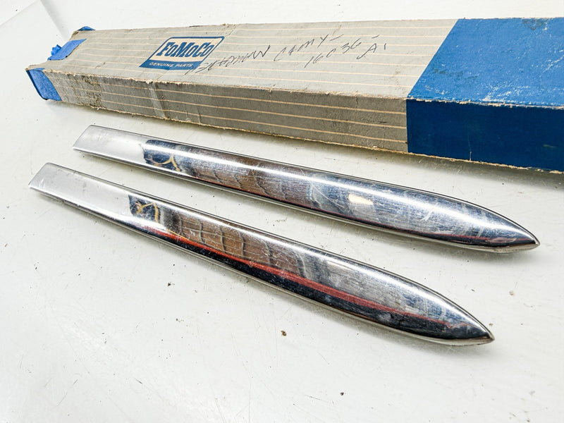 NOS 1964 MERCURY CHROME FENDER SPEAR MOLDING PAIR C4MY16036A C78-54