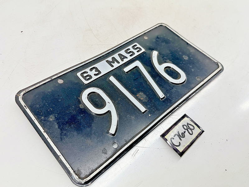 Orig. Paint 1963 9176 Massachusetts License Plate Sign MA 9176 C76-80