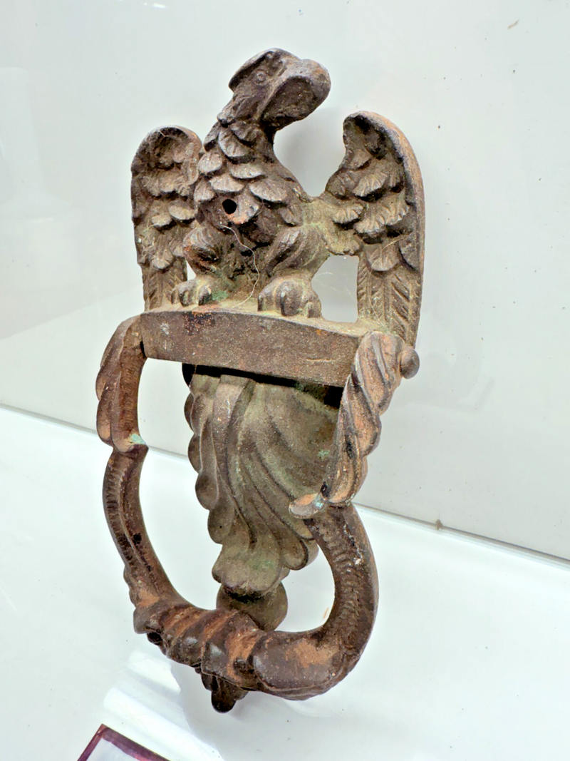 VINTAGE BRASS 19TH CENTURY VICTORIAN Eagle Door Knocker Americana USA B68-6