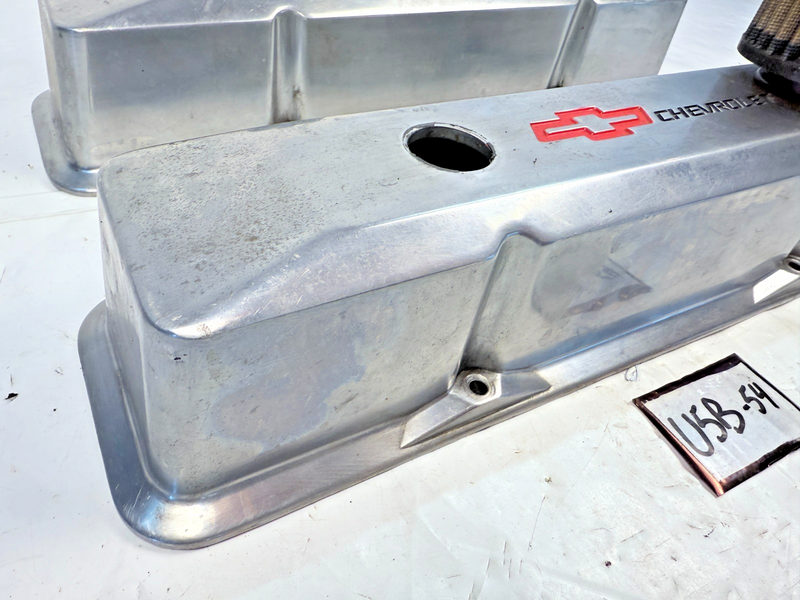 GM SBC Aluminum Polished Valve Covers Red Bowtie Dual Breathes U5B-54