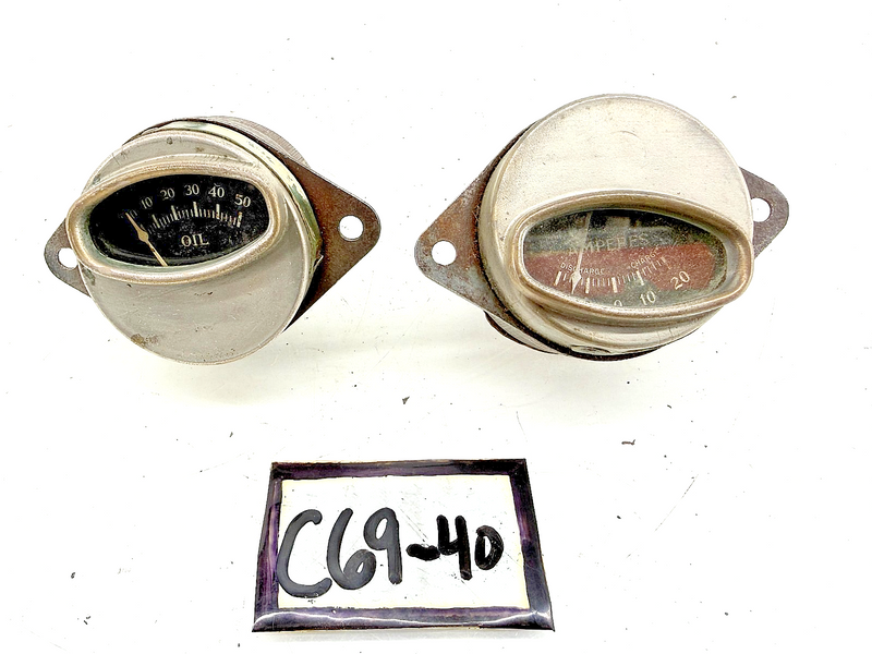 Vintage NOS 50 PSI Oil Pressure & Amp Gauge w/ Oval Window Rat Rod Hot Rod C69