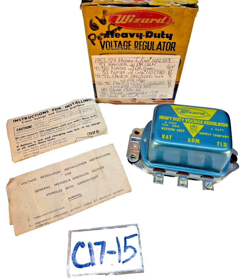 NOS HD WIZARD L-3677 VOLTAGE REGULATOR GMC PACKARD NASH STUDEBAKER KAIS C17-15