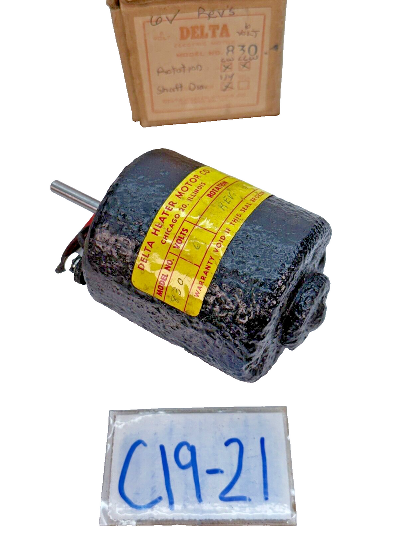 NOS DELTA HEATER MOTOR 830 - ROTATION CCW OR CW- 1/4" SHAFT DIAMETER 6V C19-21