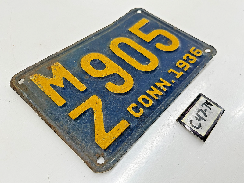 Original Paint 1936 MZ-905 Connecticut License Plate Sign C47-74