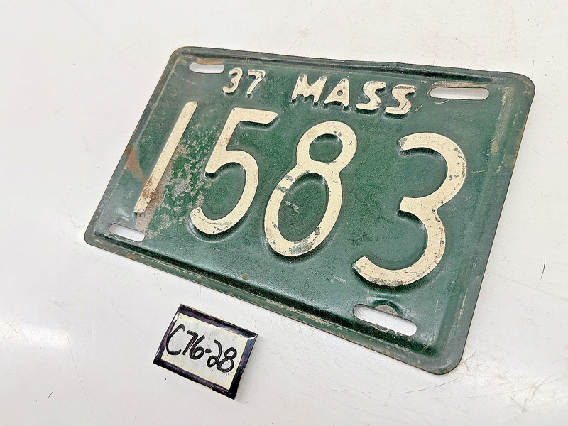 Orig. Paint 1937 1583 Massachusetts License Plate Sign MA 1583 C76-28