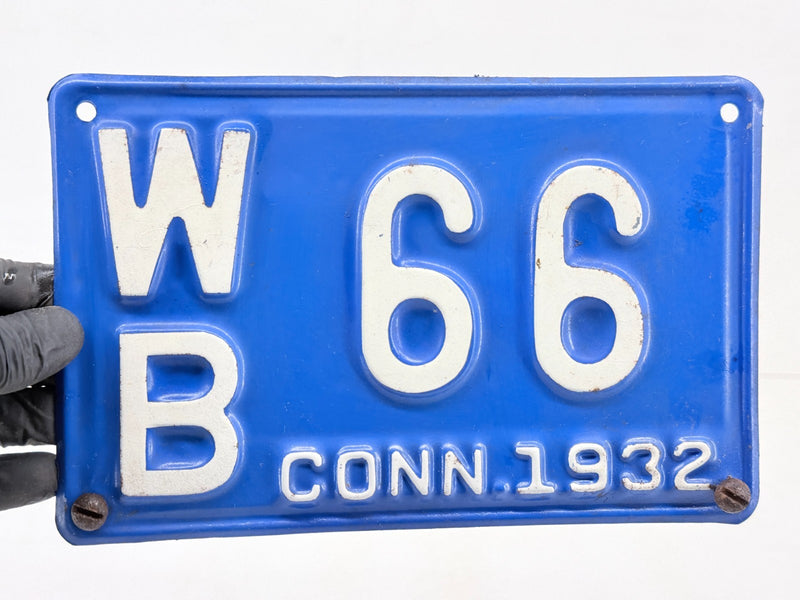 Restored Original 1932 CT WB 66 Connecticut License Plate Metal Sign C47-24