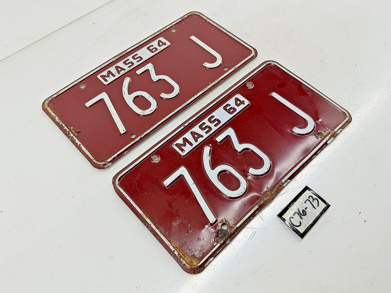 Orig. Paint PAIR 1964 763J Massachusetts License Plate Sign MA 763J C76-73