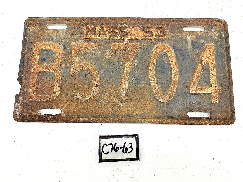 Vintage 1953 B5704 Massachusetts License Plate Sign MA B5704 C76-63