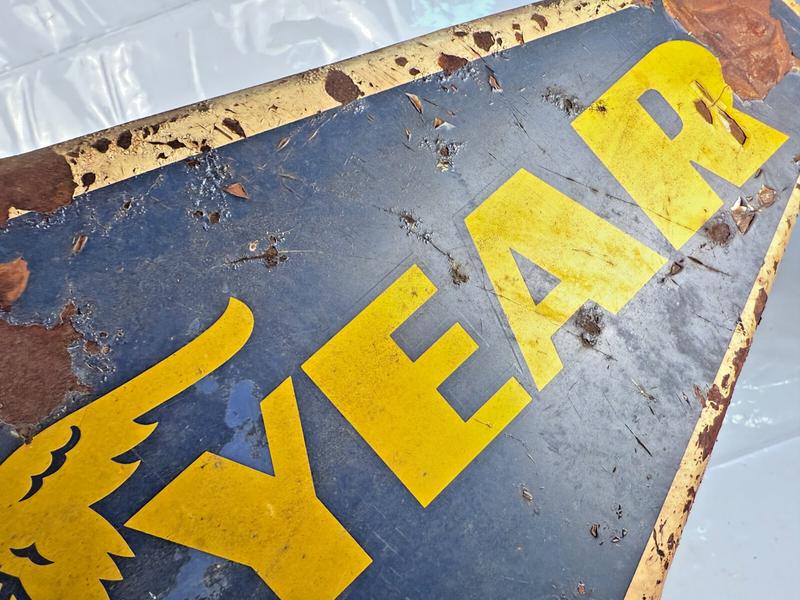 Vintage 1959 Goodyear Tires Gas Station Metal Sign 28" x 13.5" Chevy Ford Dodge