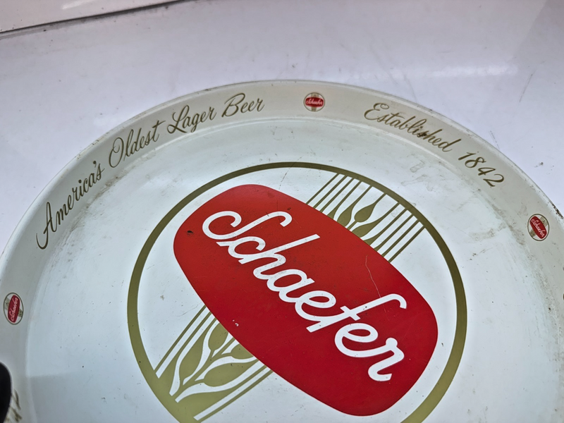 Vintage ORIGINAL Schaefer Beer Metal Serving 12" Tray Mancave BAR Tray-4