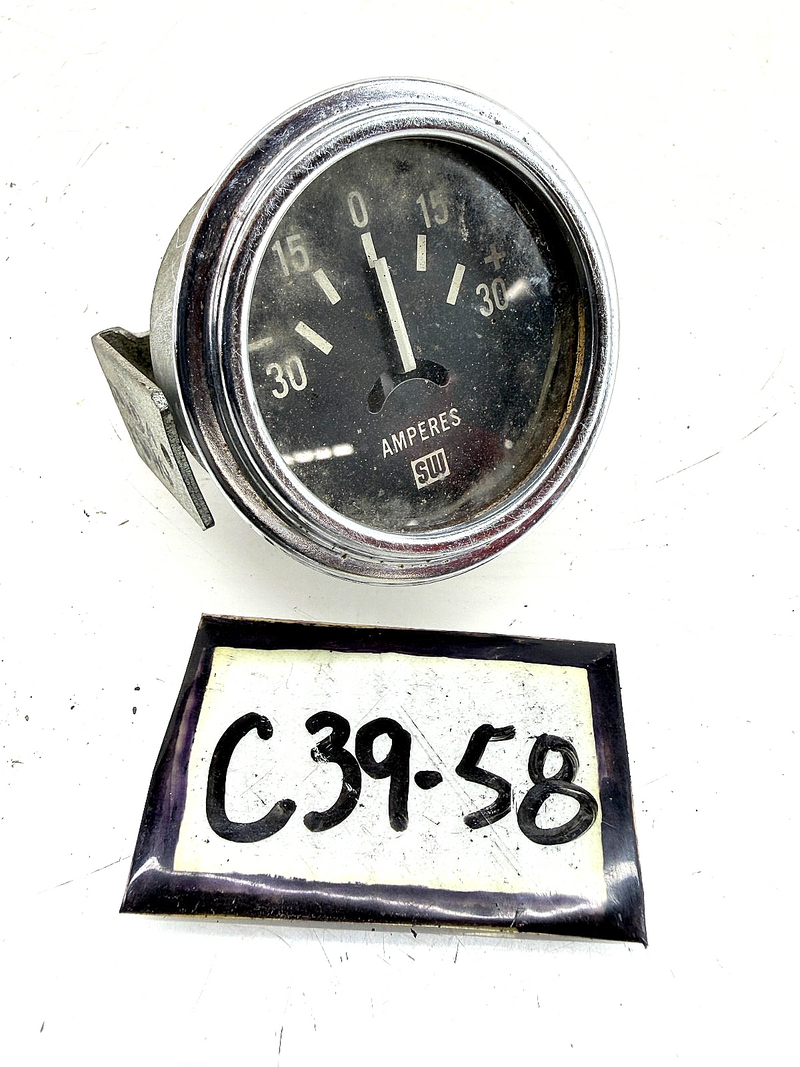 Vintage 1950s - 1960s Hot Rod Stewart Warner Ammeter 30 Amp Gauge 424784 C39-58