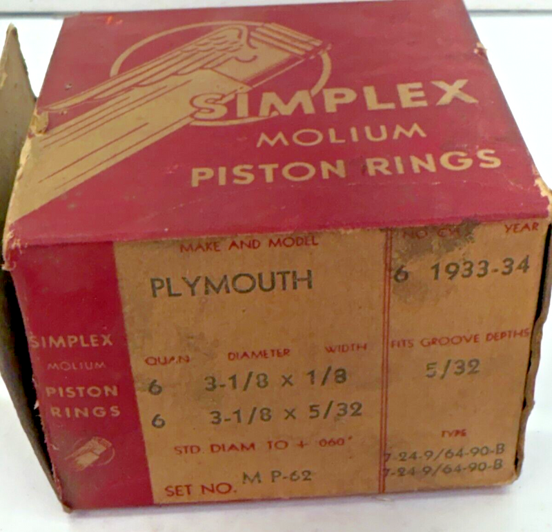 Vintage NOS Simplex MP-62 Piston Ring Set 1933 -1934 Dodge Plymouth 6CYL C20-41