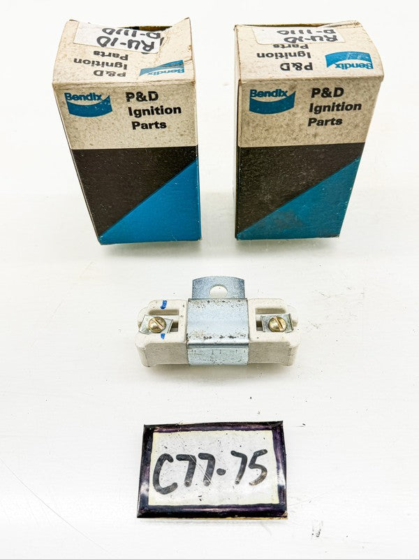 (2) NOS 1956 - 1974 GM IGNITION BALLAST RESISTOR PAIR BENDIX D-1110 RU-10 C77-75