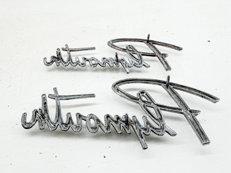 Vintage 1959 1960 PLYMOUTH SCRIPT EMBLEM PAIR MOPAR 1902613 E10-78