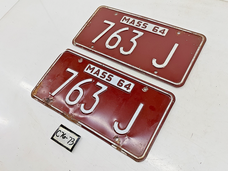 Orig. Paint PAIR 1964 763J Massachusetts License Plate Sign MA 763J C76-73