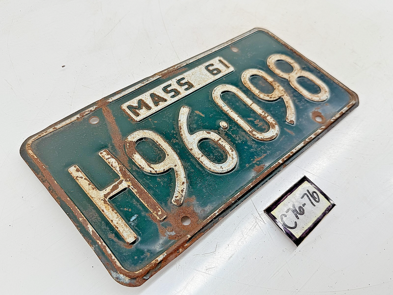 Vintage 1961 H96098 Massachusetts License Plate Sign MA H96-098 C76-76