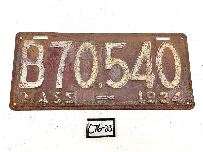 Orig. Paint 1934 B70540 Massachusetts License Plate Sign MA B70.540 C76-23