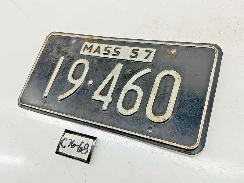 Orig. Paint 1957 19460 Massachusetts License Plate Sign MA 19-460 C76-68