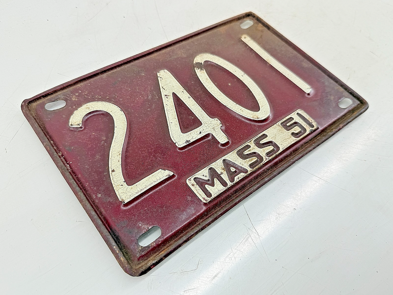 Orig. Paint 1951 2401 Massachusetts License Plate Sign MA 2401 C76-58