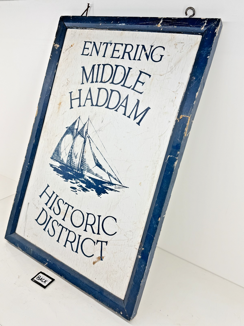 Vintage 2-Sided 2'x3' Wood Sign Entering/Leaving Middle Haddam Historic District