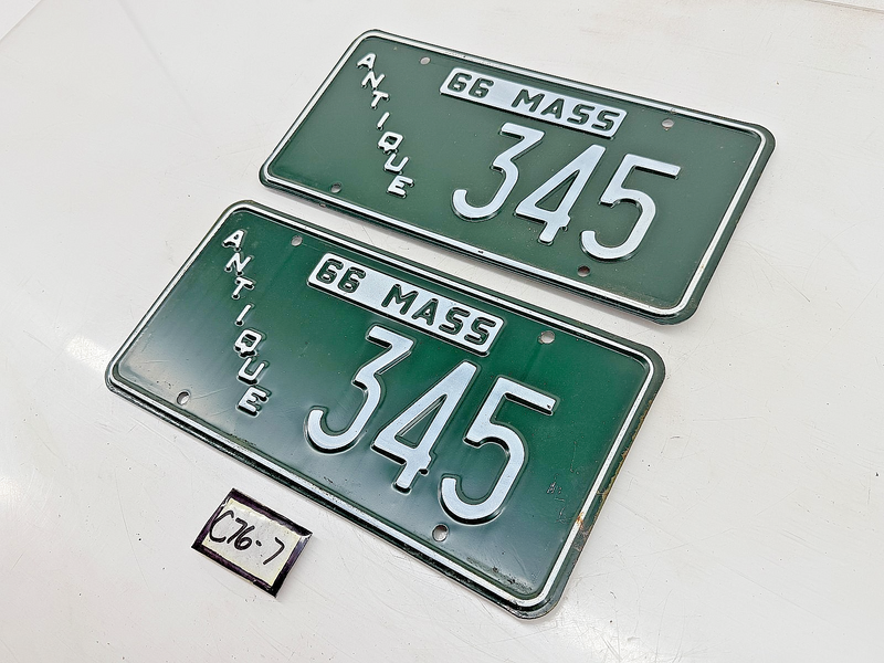 Orig. Paint PAIR 1966 ANTIQUE 345 Massachusetts License Plate Sign MA 345 C76-7
