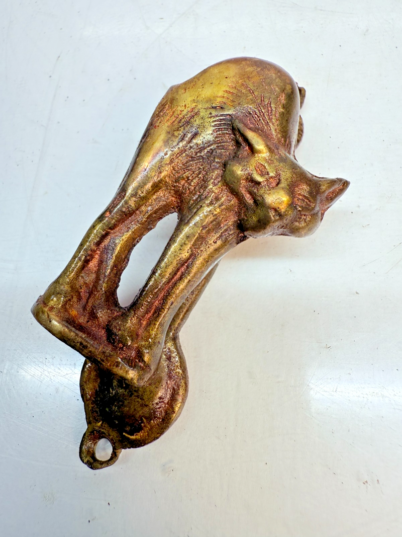 Vintage Brass Cat Door Knocker Arched Back Halloween Scaredy Cat 3.5" B68-31
