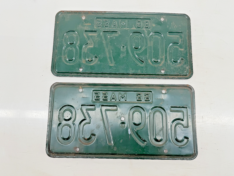 Orig. Paint PAIR 1966 509738 Massachusetts License Plate Sign MA 509:738 C76-6