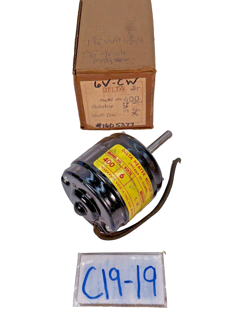 NOS DELTA HEATER MOTOR 400 - ROTATION C.W - 5/16" SHAFT DIAMETER 6V C19-19