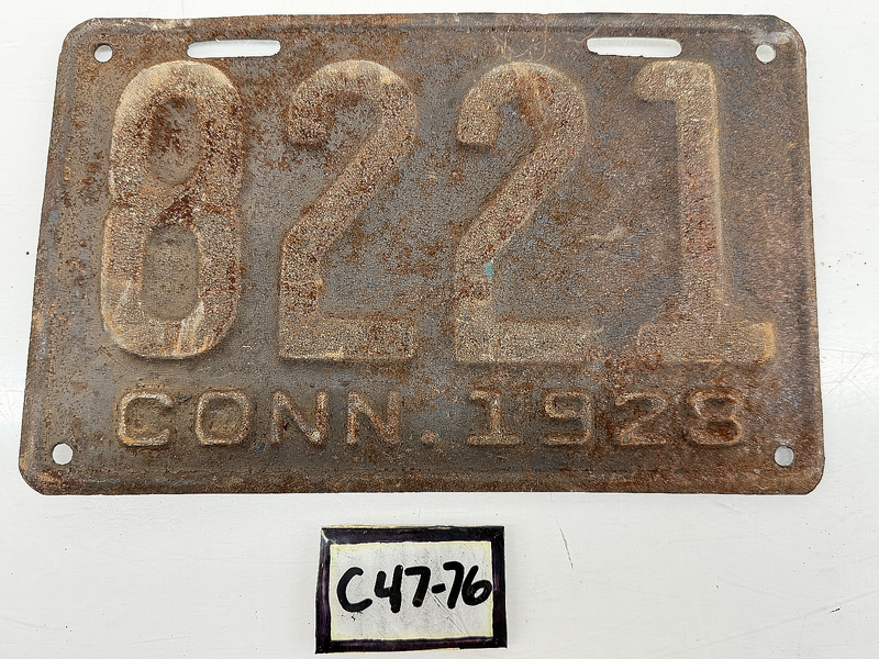 Original Paint 1928 8221 Connecticut License Plate Sign C47-76
