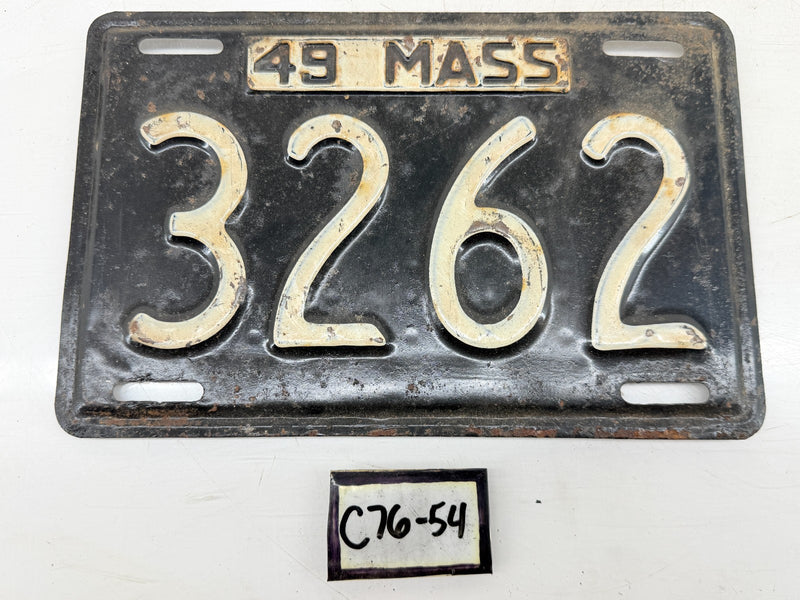 Orig. Paint 1949 3262 Massachusetts License Plate Sign MA 3262 C76-54