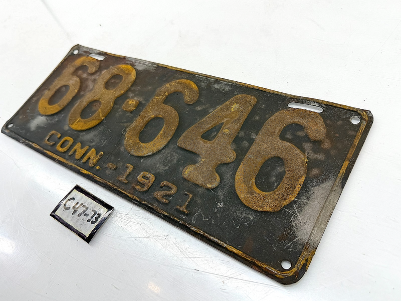 Original Paint 1921 68-646 Connecticut License Plate Sign C47-73