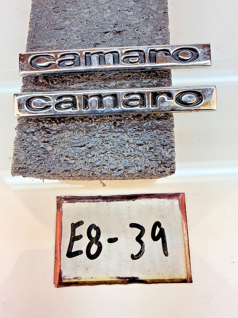 OEM 1967 Chevrolet Camaro PAIR Header Panel Trunk Emblem GM 3909137 E8-39