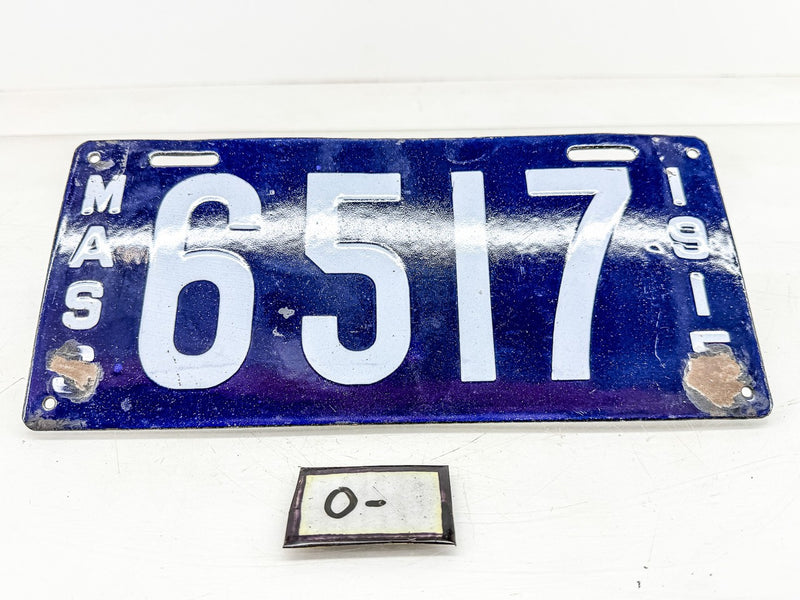 Original Porcelain 1915 6517 Massachusetts License Plate Sign MA 65 17 O-504