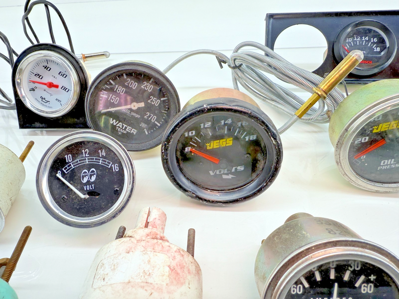 Vintage Auto Gauges LOT Oil Pressure Volt Amp Temp VDO Jegs SW Moon Gauges C32
